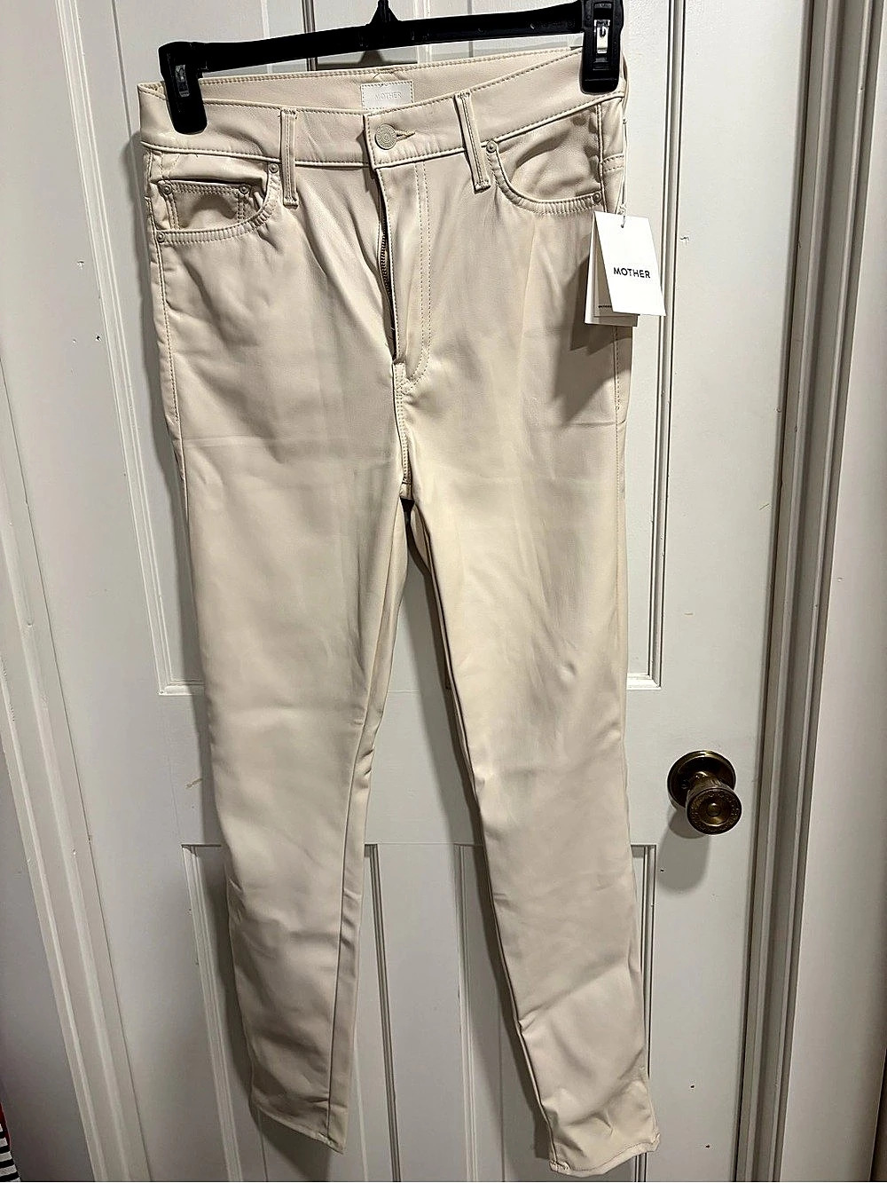 MOTHER The Super Swooner Jeans in Wax On, Wax Off Faux Leather Skinny Jeans - Wa